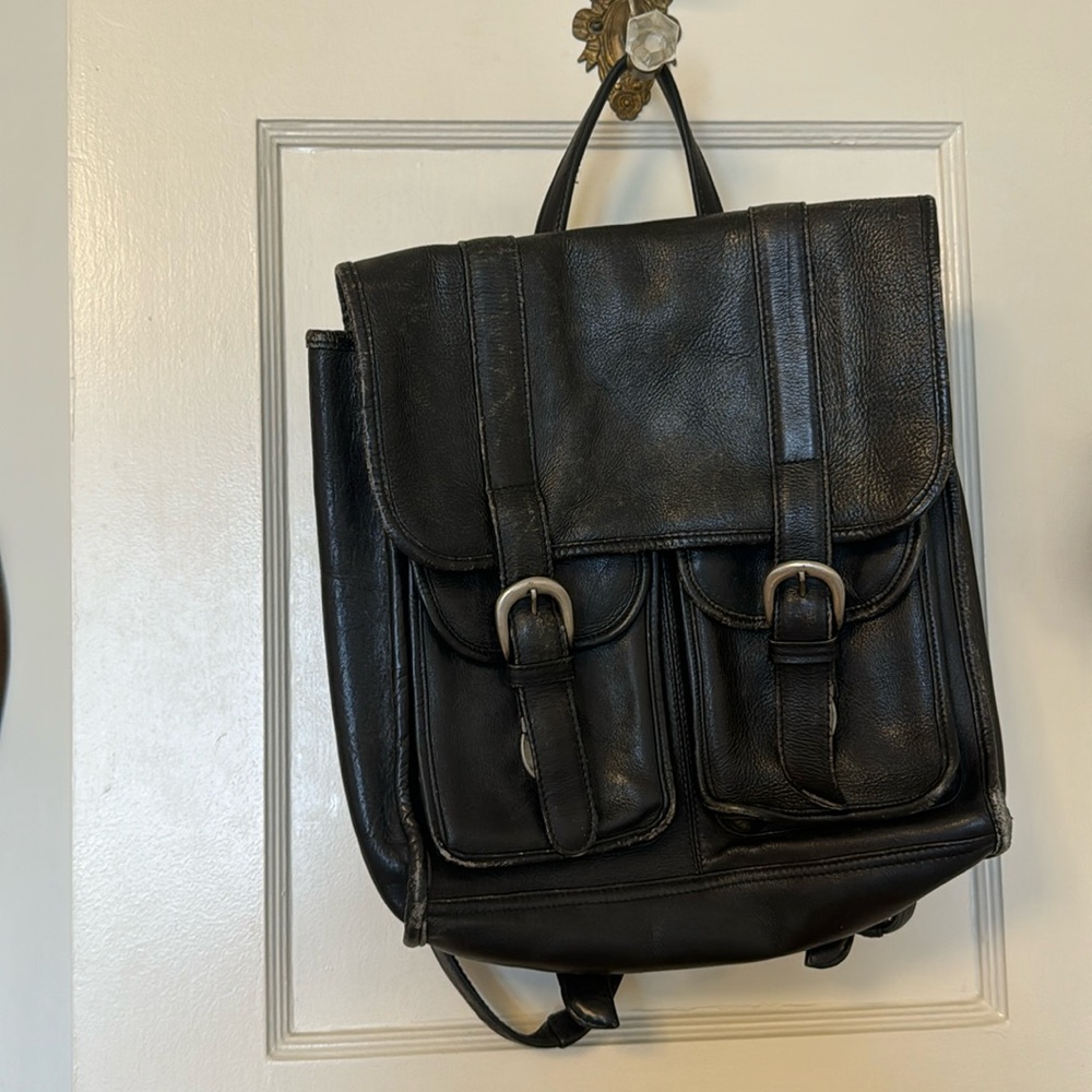 Vintage black leather backpack